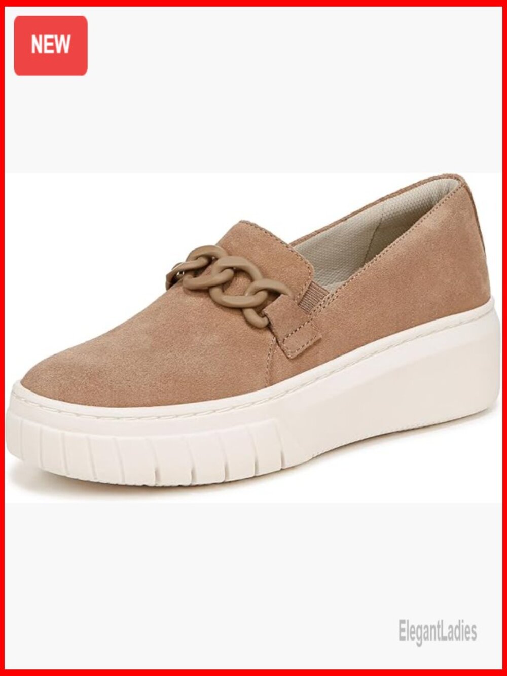 Women's Slip-On Sneakers With Platform, Chain-Link Detail, Leather Upper